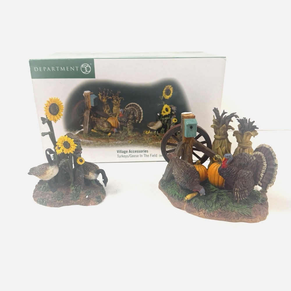 Dept 56 Village Accessories: Turkeys Geese In The Field 52939 Sunflowers Birds